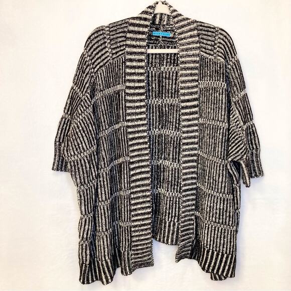 Alice + Olivia Nera Ribbed Cardigan Wool Blend Black White Oversized Cozy Chik - Picture 1 of 7
